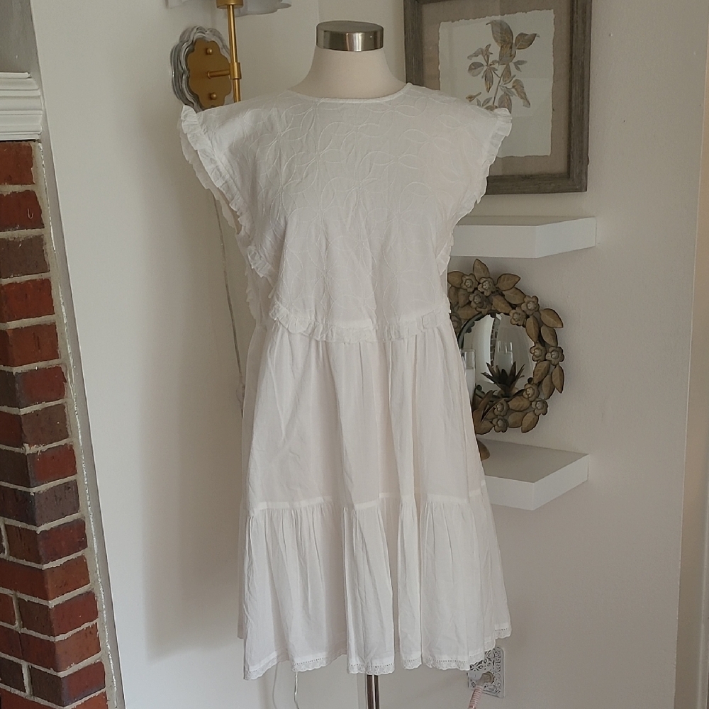 FRNCH White Flutter Sleeve Sundress Medium
